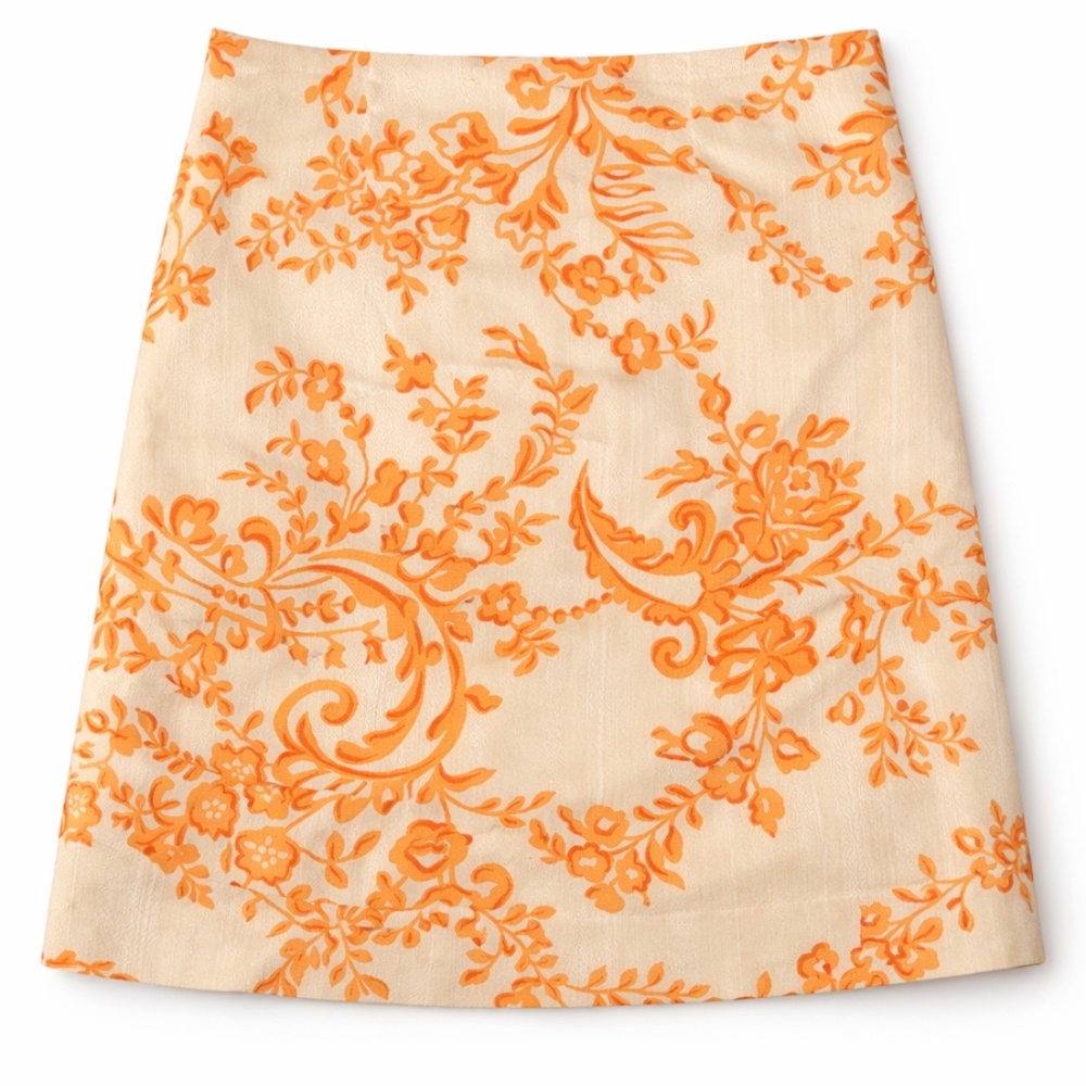 Valentino Roma Metallic Floral Jacquard Skirt Ivory Orange Baroque A-Line Made i